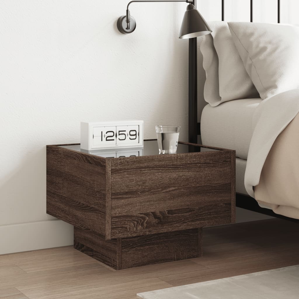 Bedside table with Infinity LED brown oak look 40x40x30 cm