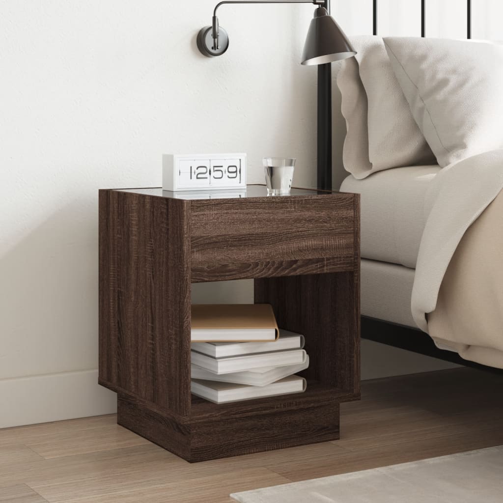 Bedside table with Infinity LED brown oak look 40x40x50 cm