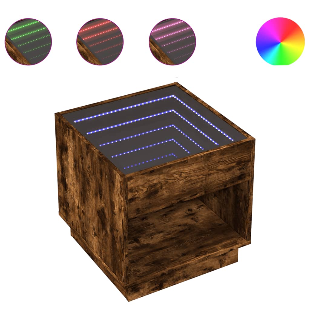 Bedside table with Infinity LED smoked oak 50x50x50 cm