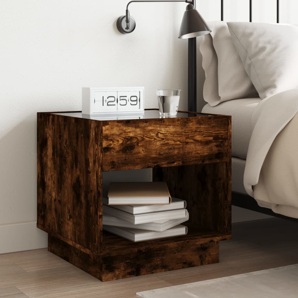 Bedside table with Infinity LED smoked oak 50x50x50 cm