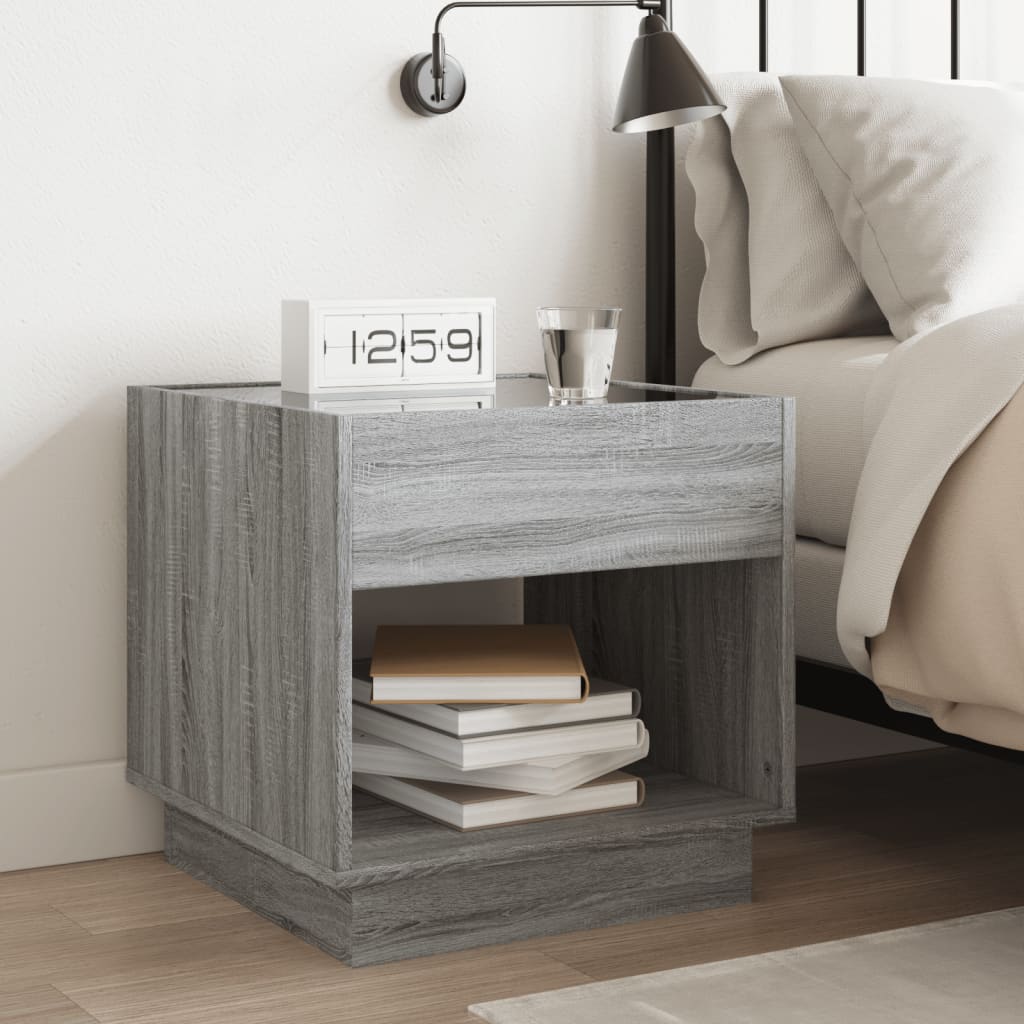 Bedside table with Infinity LED, Sonoma Grey, 50x50x50 cm