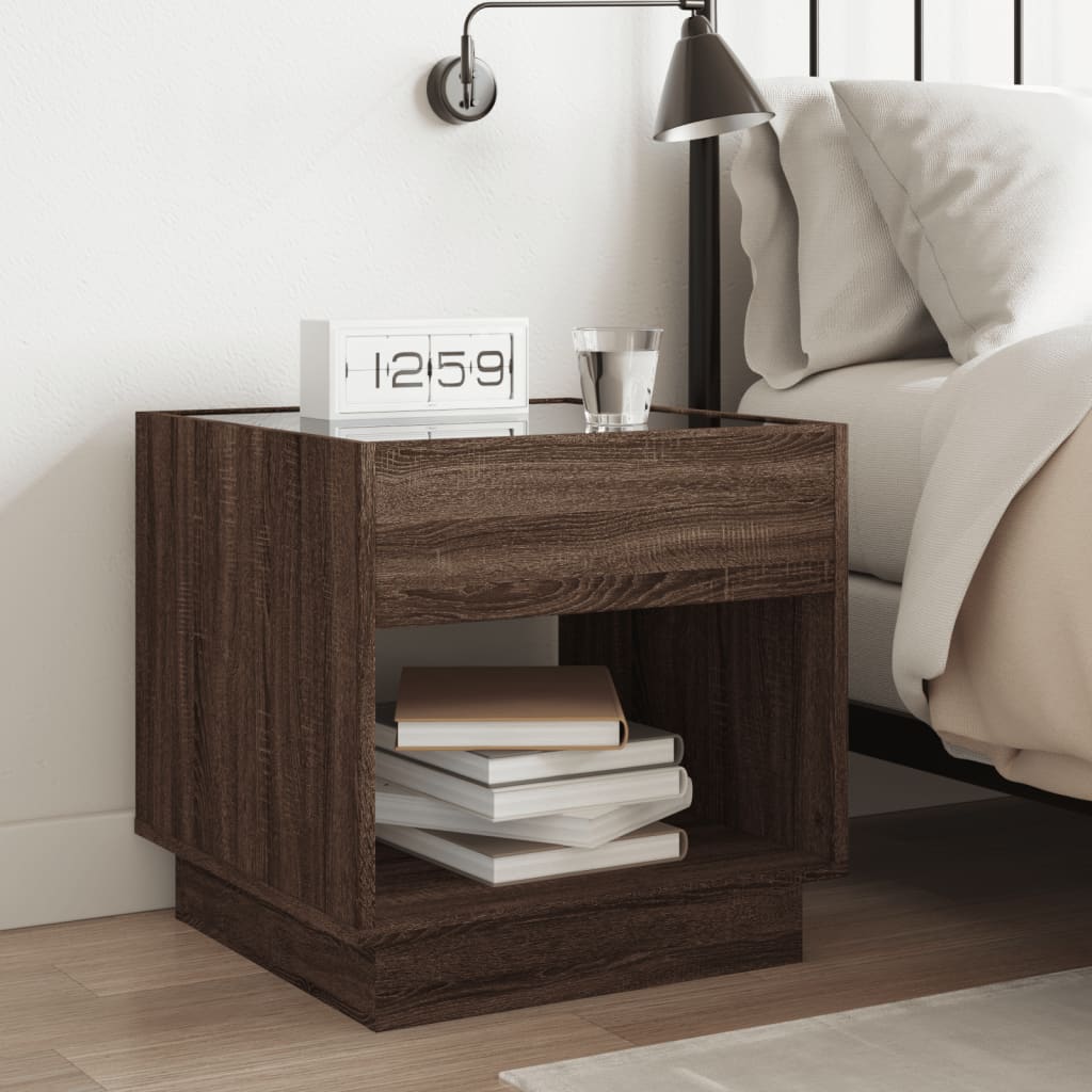 Bedside table with Infinity LED brown oak look 50x50x50 cm