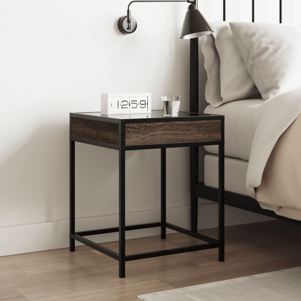 Bedside table with Infinity LED brown oak look 40x40x51 cm