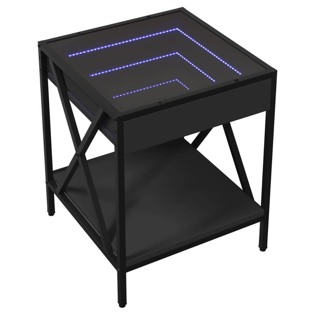 Bedside table with Infinity LED Black 40x40x49 cm