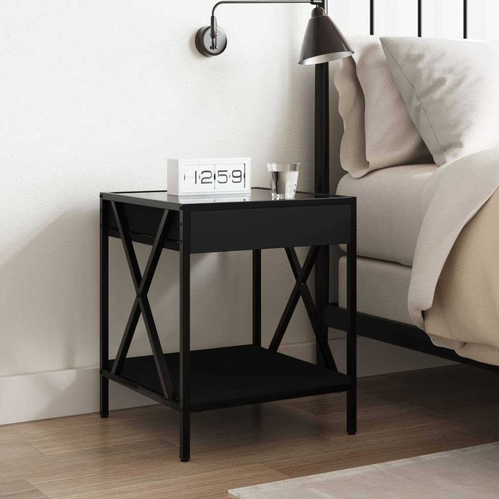 Bedside table with Infinity LED Black 40x40x49 cm