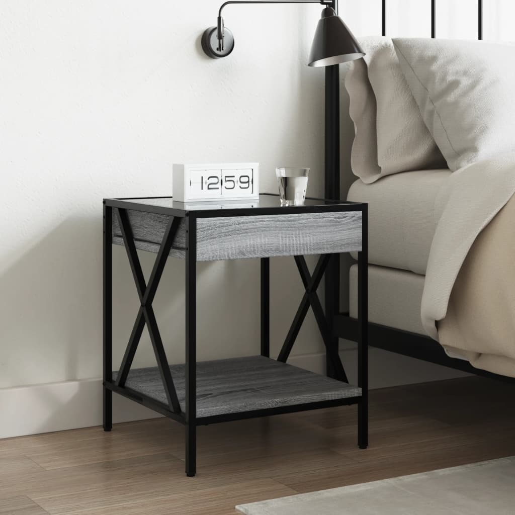 Bedside table with Infinity LED, Sonoma Grey, 40x40x49 cm