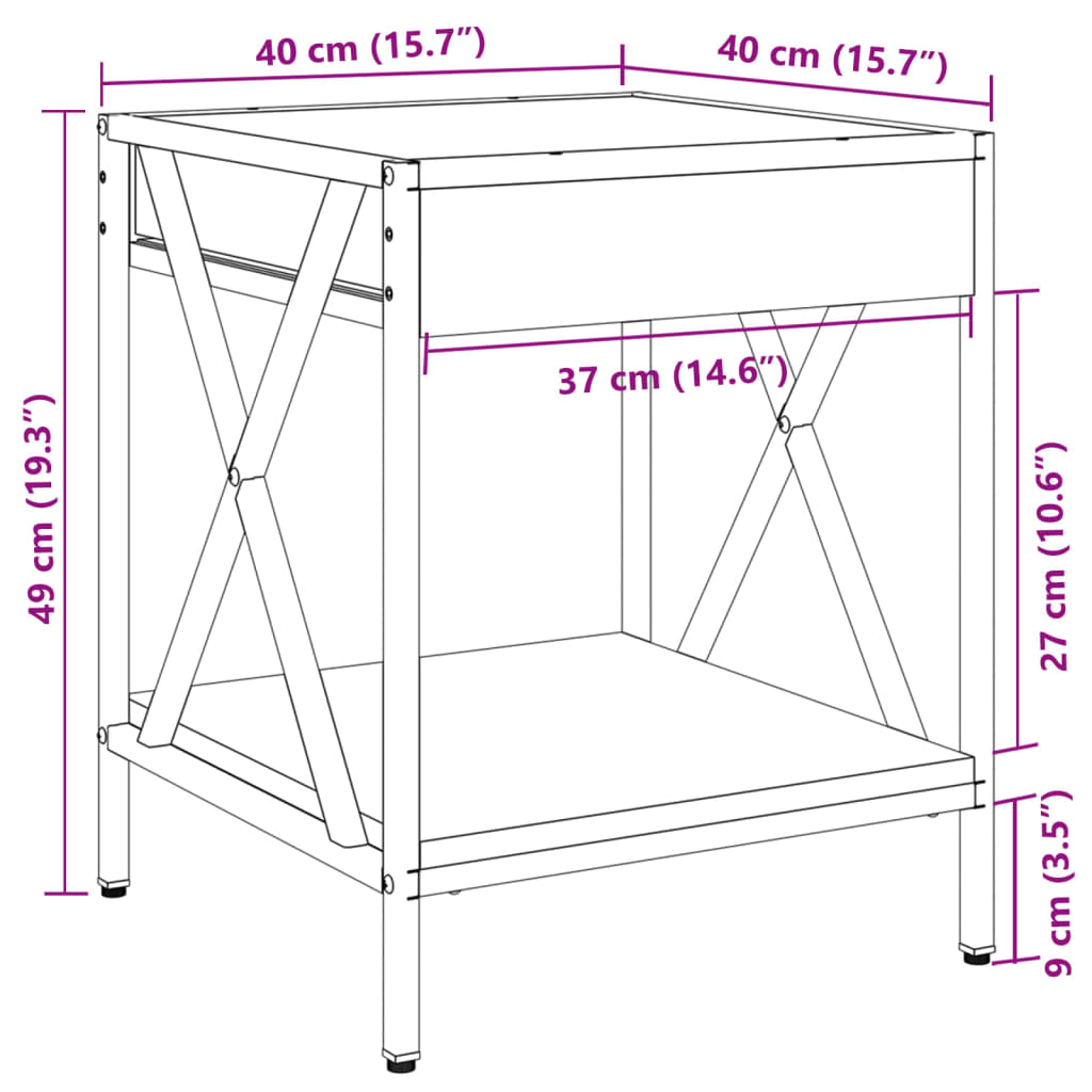 Nachttisch mit Infinity-LED Braun Eichen-Optik 40x40x49 cm
