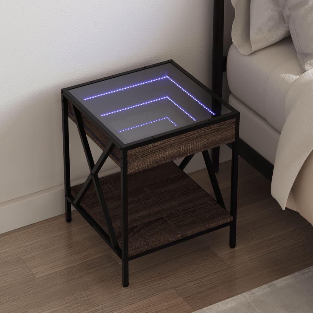 Bedside table with Infinity LED brown oak look 40x40x49 cm