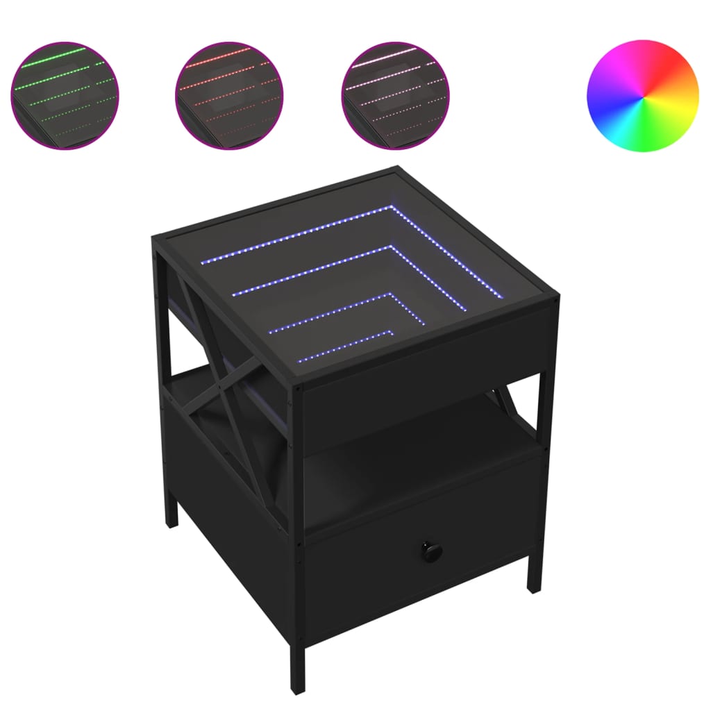 Bedside table with Infinity LED Black 40x40x51 cm