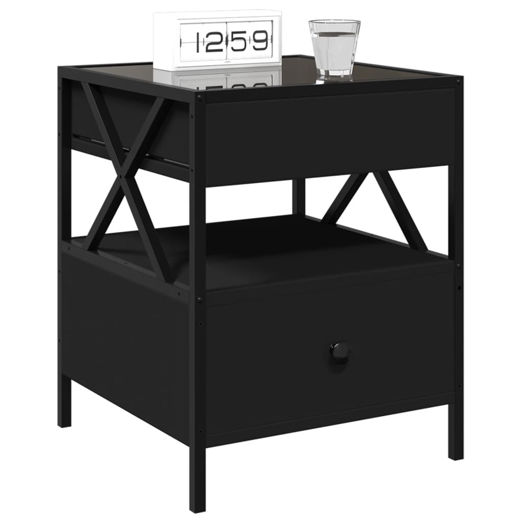Bedside table with Infinity LED Black 40x40x51 cm