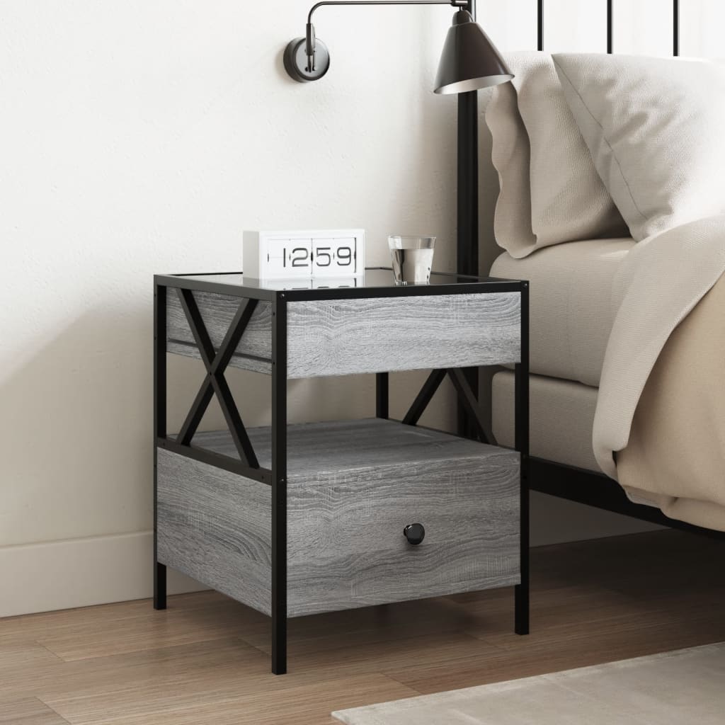 Bedside table with Infinity LED, Sonoma Grey, 40x40x51 cm