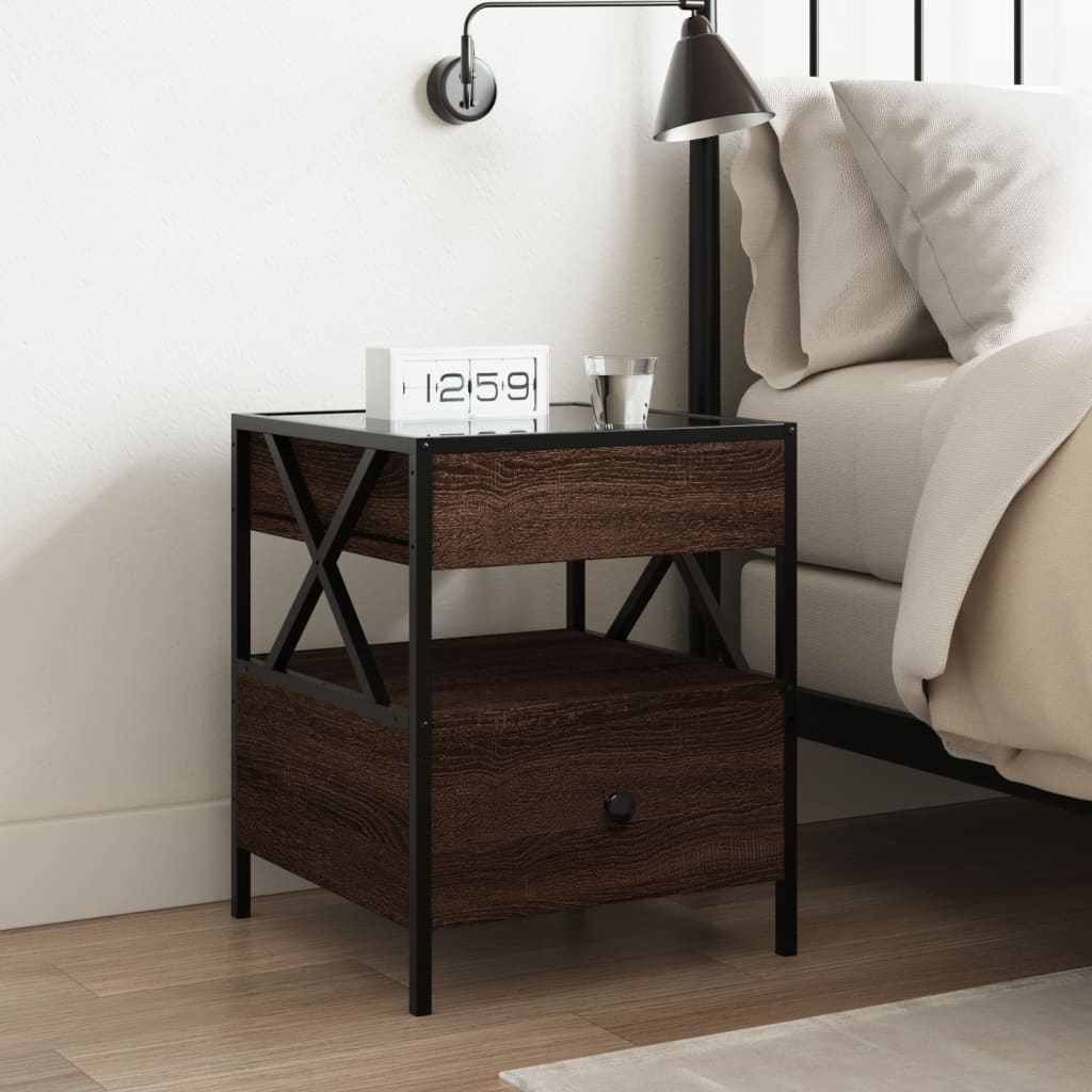 Bedside table with Infinity LED brown oak look 40x40x51 cm