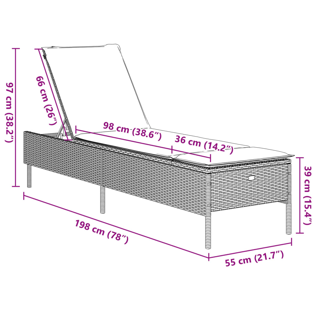 3-tlg. Sonnenliegen-Set mit Auflage Braun Poly Rattan