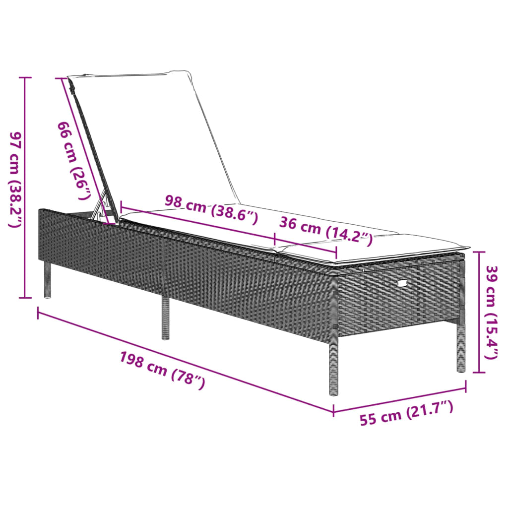 3-tlg. Sonnenliegen-Set mit Auflage Hellgrau Poly Rattan