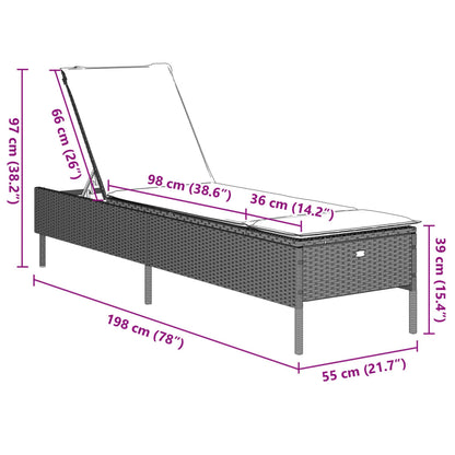 3-tlg. Sonnenliegen-Set mit Auflage Hellgrau Poly Rattan