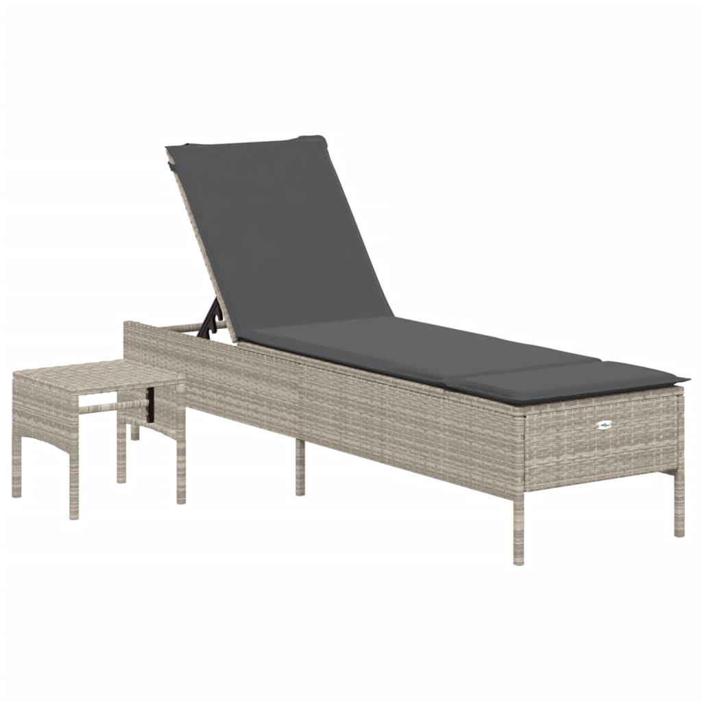 3-piece sun lounger set with cushion, light grey poly rattan