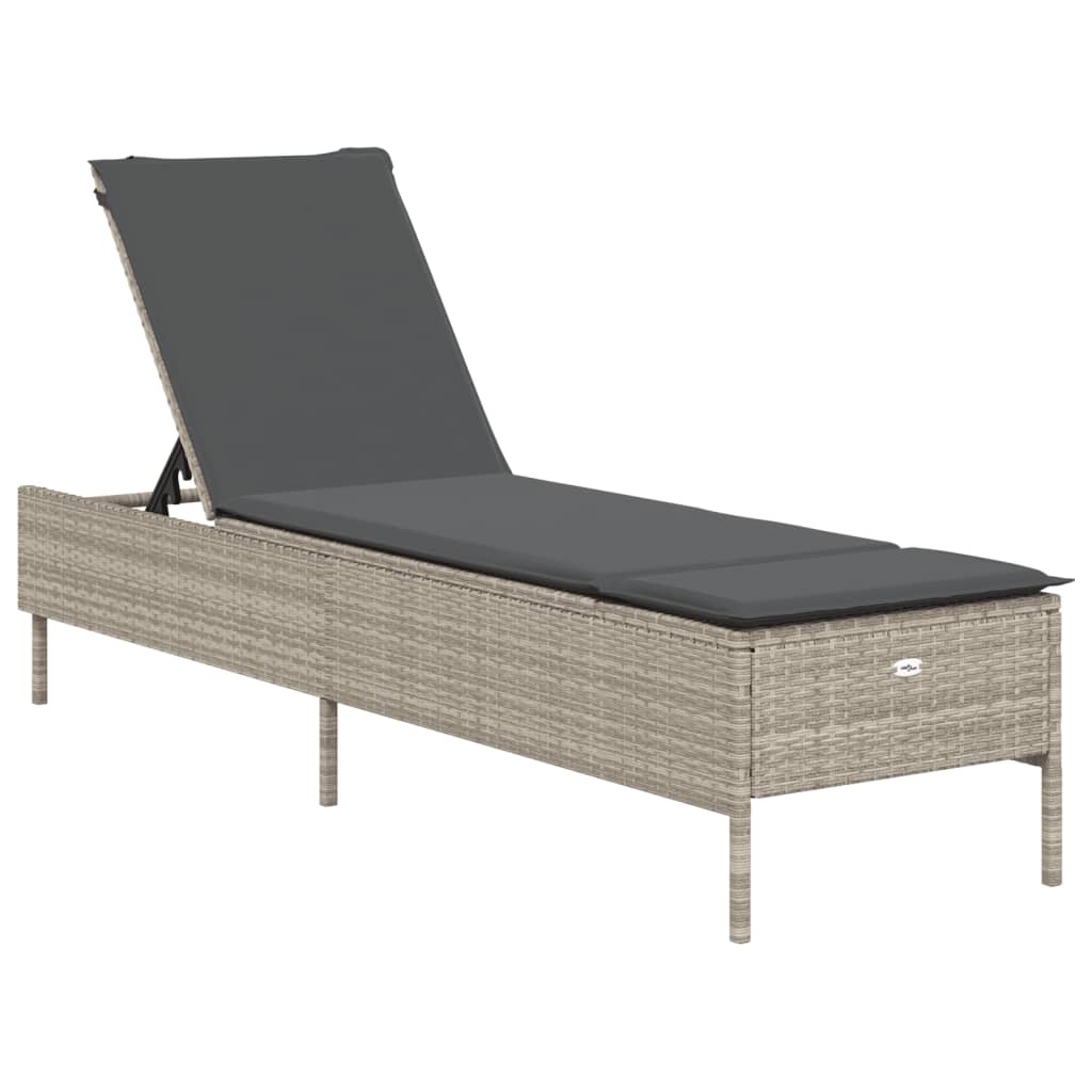 3-piece sun lounger set with cushion, light grey poly rattan