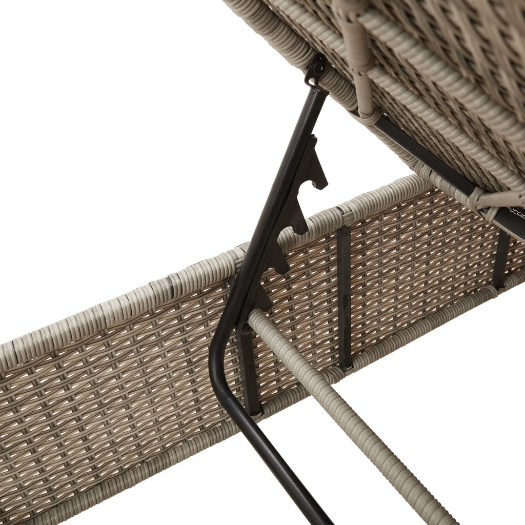 3-piece sun lounger set with cushion, light grey poly rattan