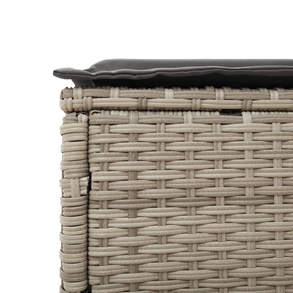 3-piece sun lounger set with cushion, light grey poly rattan
