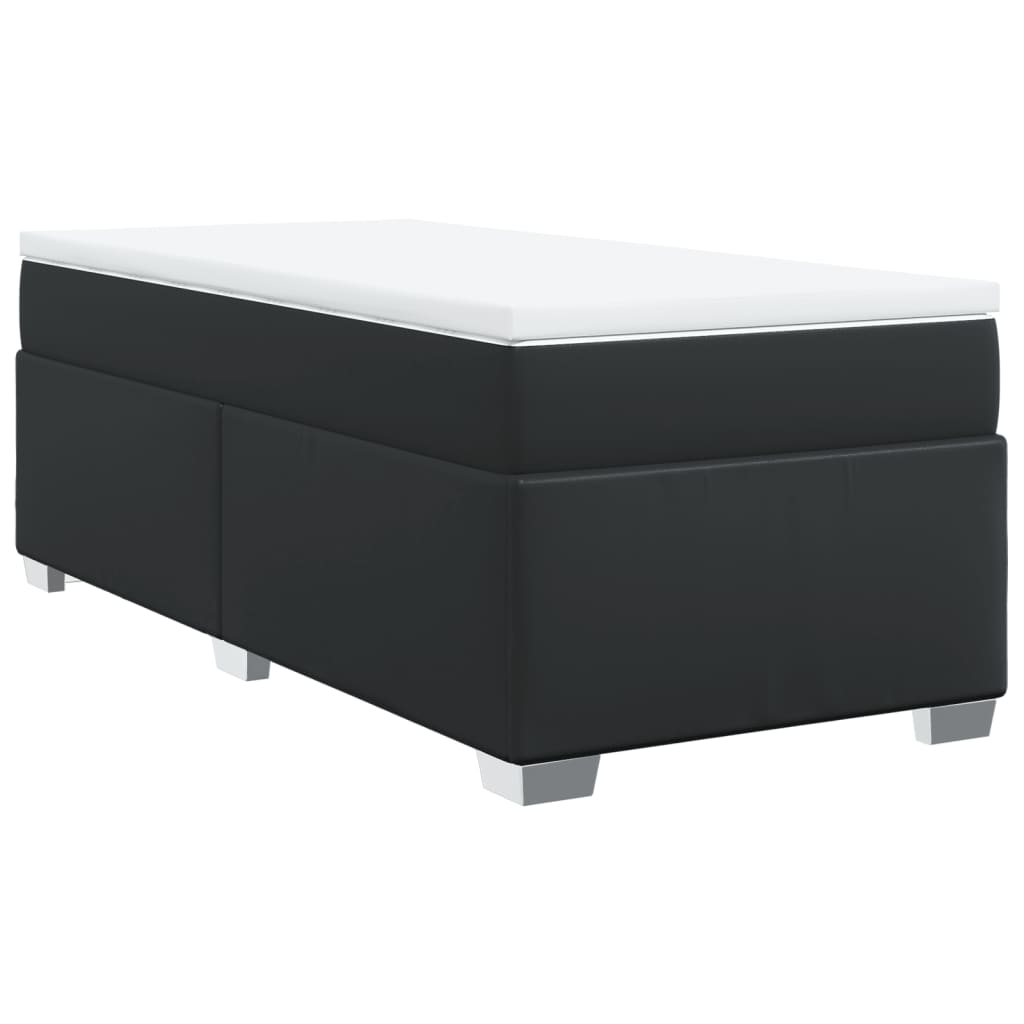 Lit à sommier tapissier avec matelas noir 80x200 cm en cuir artificiel