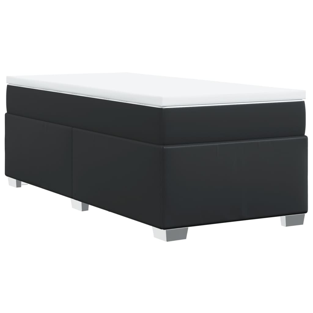 Lit à sommier tapissier avec matelas noir 80x200 cm en cuir artificiel