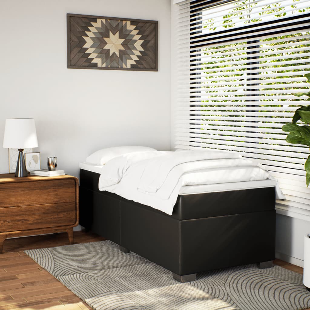Lit à sommier tapissier avec matelas noir 90x190 cm en similicuir