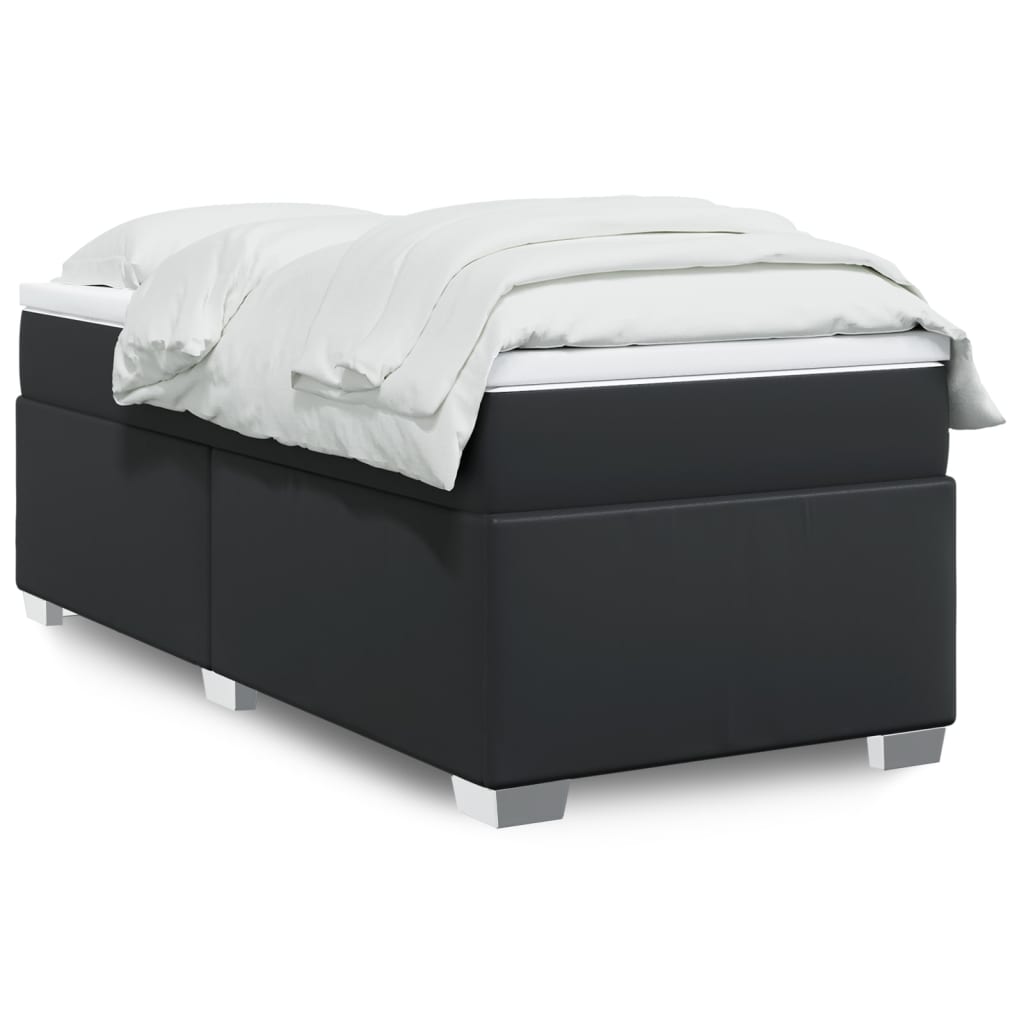 Lit à sommier tapissier avec matelas noir 90x190 cm en similicuir