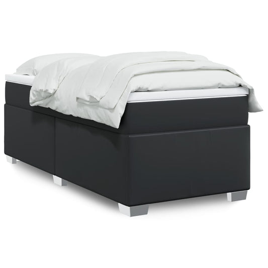 Lit à sommier tapissier avec matelas noir 90x190 cm en similicuir