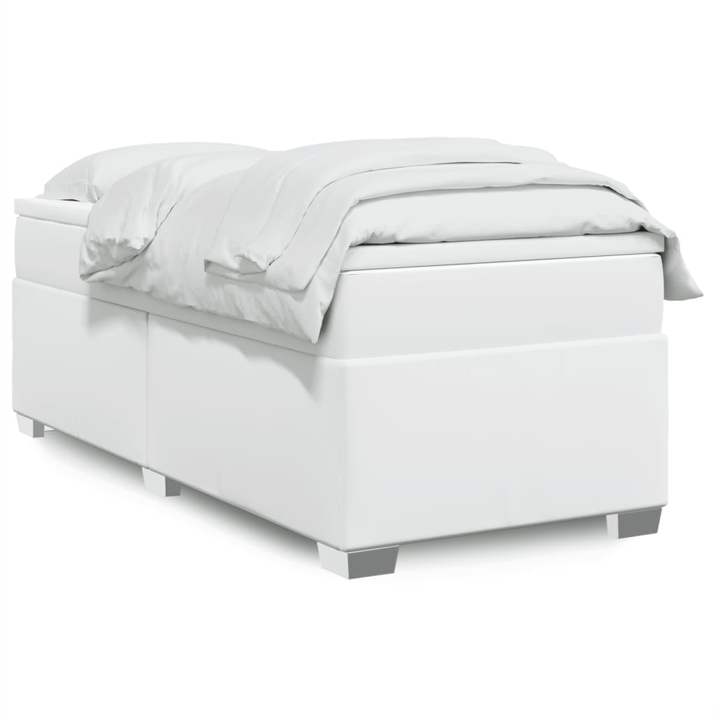Lit à sommier tapissier avec matelas blanc 90x200 cm en similicuir