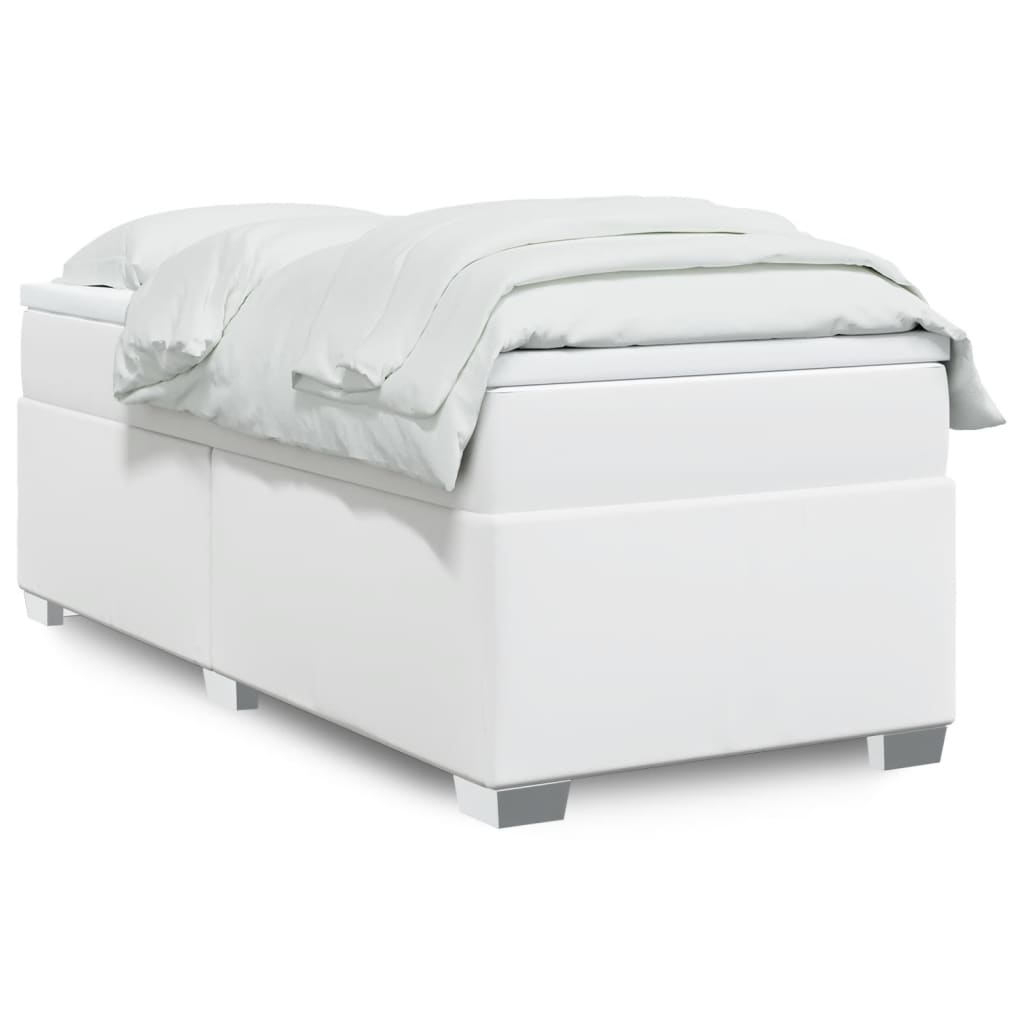 Boxspringbett mit Matratze Weiß 100x200 cm Kunstleder
