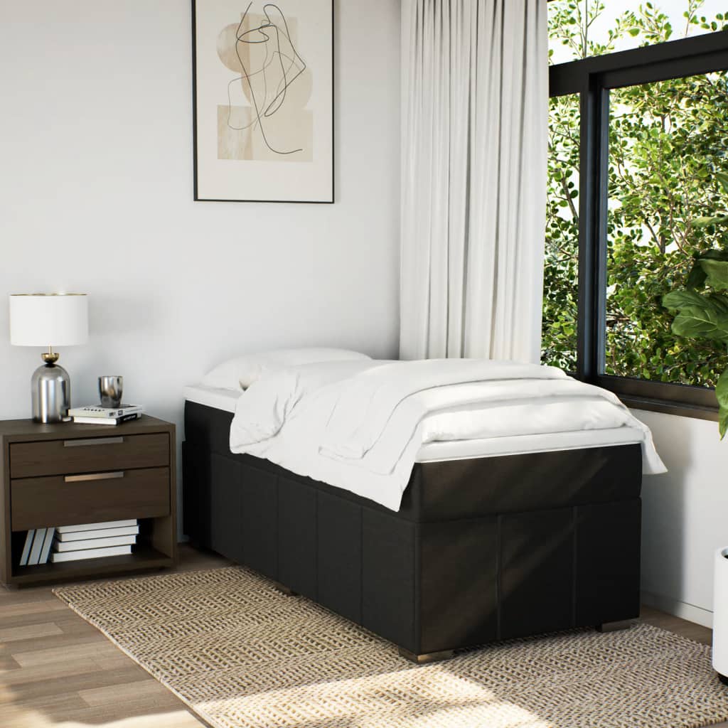 Lit à sommier tapissier avec matelas tissu noir 90x200 cm