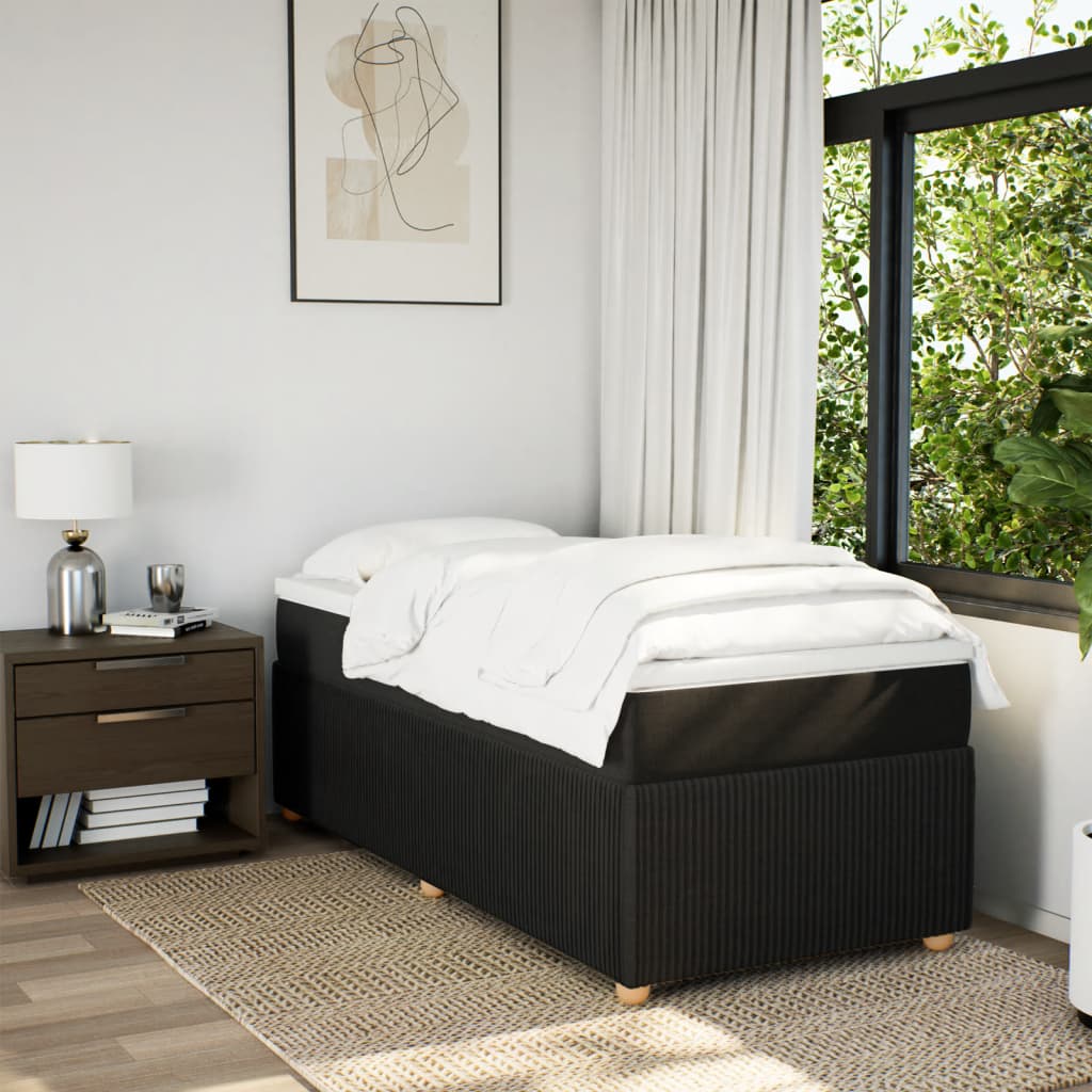 Lit à sommier tapissier avec matelas tissu noir 80x200 cm