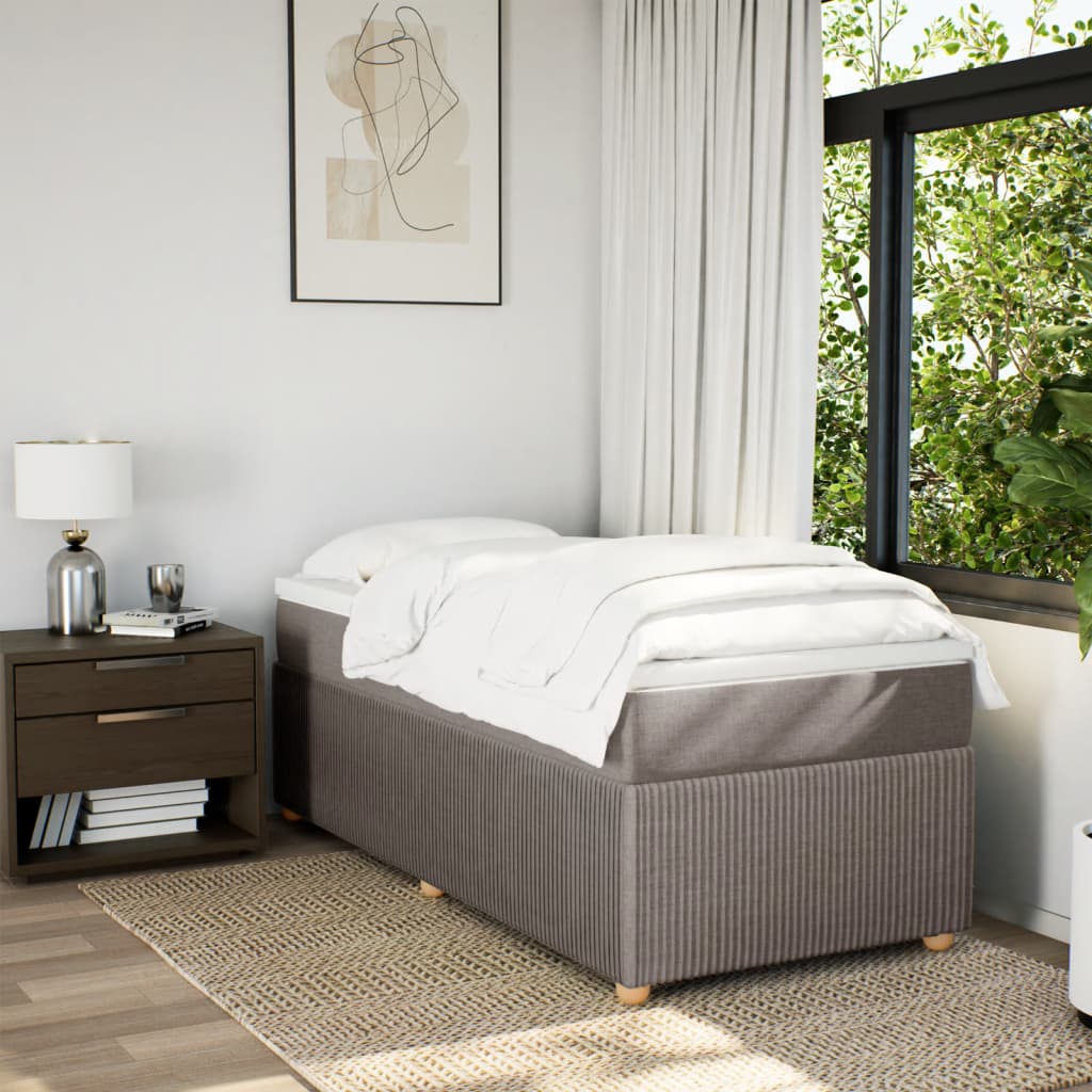 Lit sommier tapissier avec matelas tissu taupe 80x200 cm