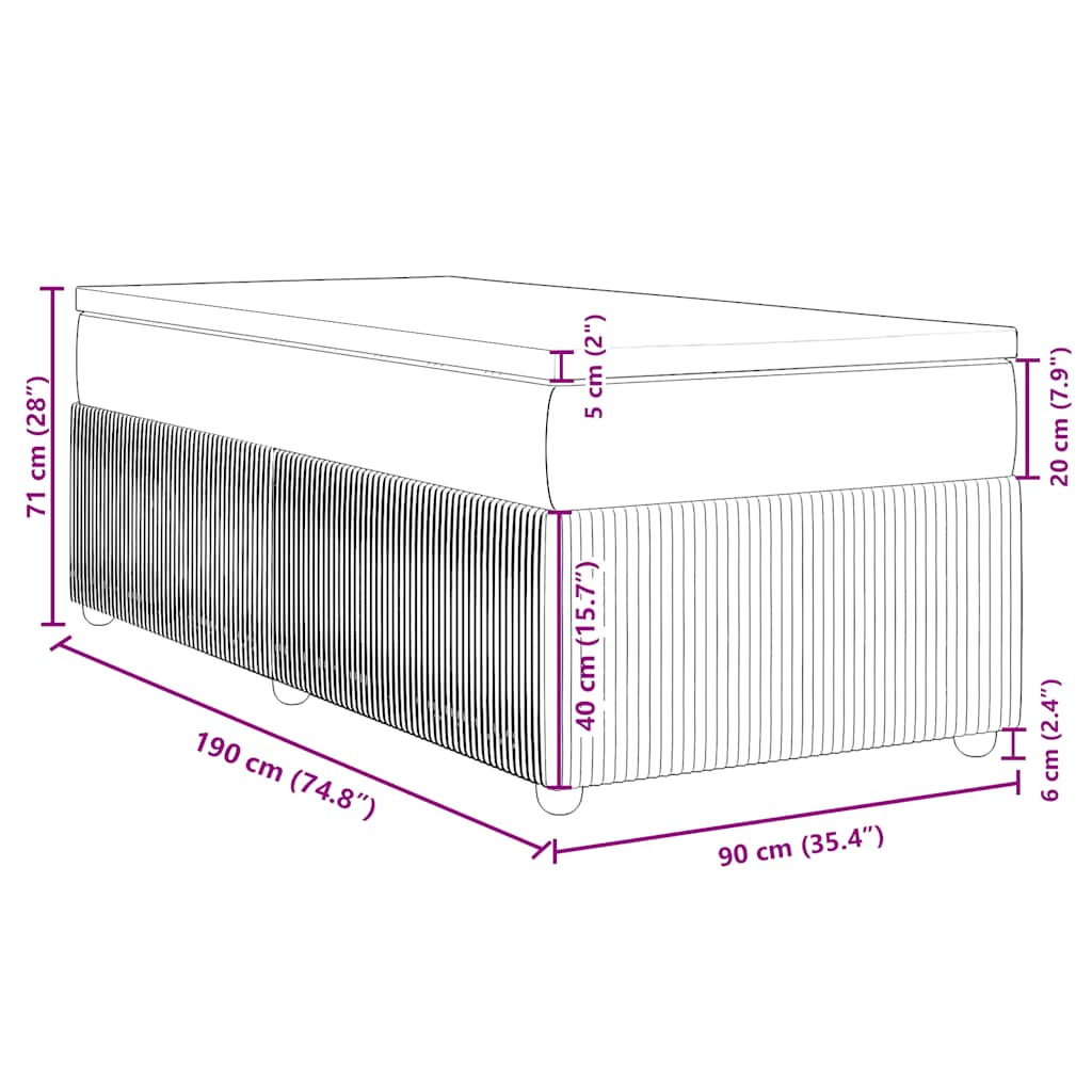 Boxspringbett mit Matratze Hellgrau 90x190 cm Samt