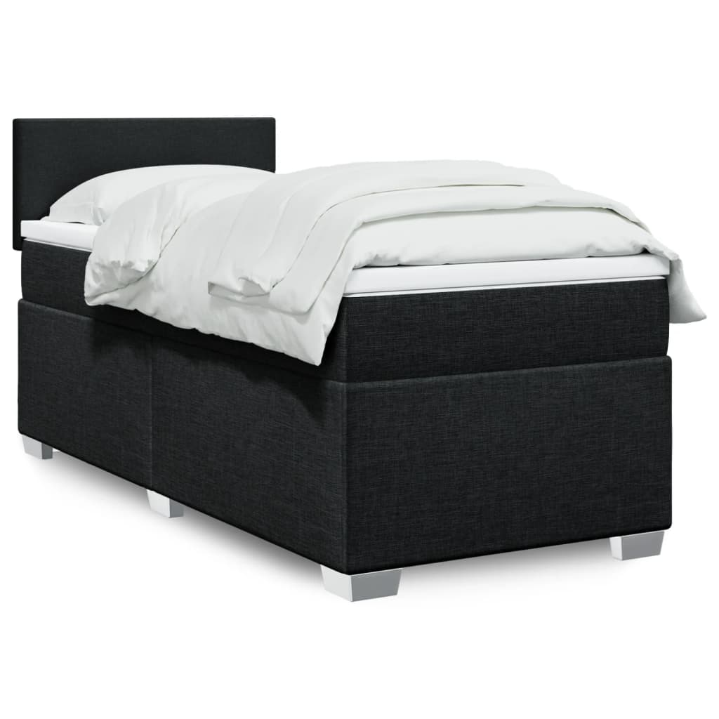 Lit à sommier tapissier avec matelas tissu noir 80x200 cm