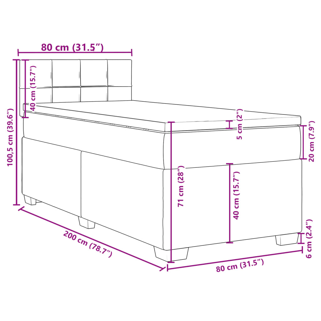 Boxspringbett mit Matratze Schwarz 80x200 cm Stoff