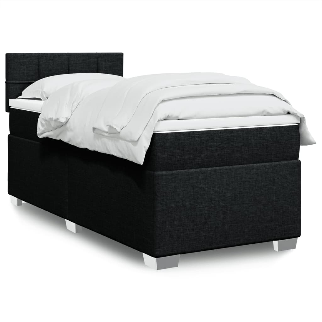 Lit à sommier tapissier avec matelas tissu noir 80x200 cm