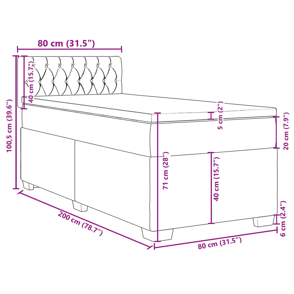 Boxspringbett mit Matratze Schwarz 80x200 cm Stoff
