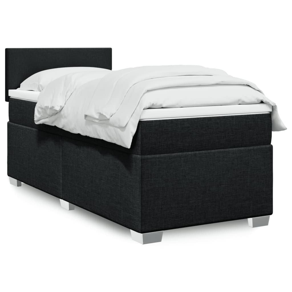 Lit à sommier tapissier avec matelas tissu noir 90x200 cm
