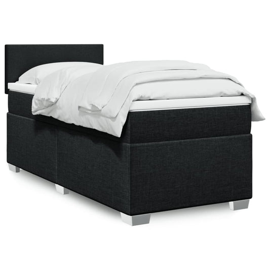 Lit à sommier tapissier avec matelas tissu noir 90x200 cm
