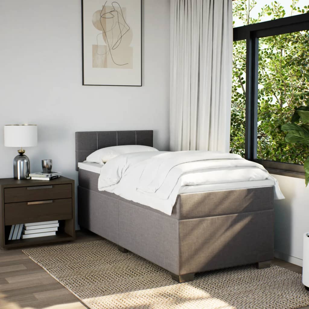 Lit sommier tapissier avec matelas tissu taupe 90x200 cm