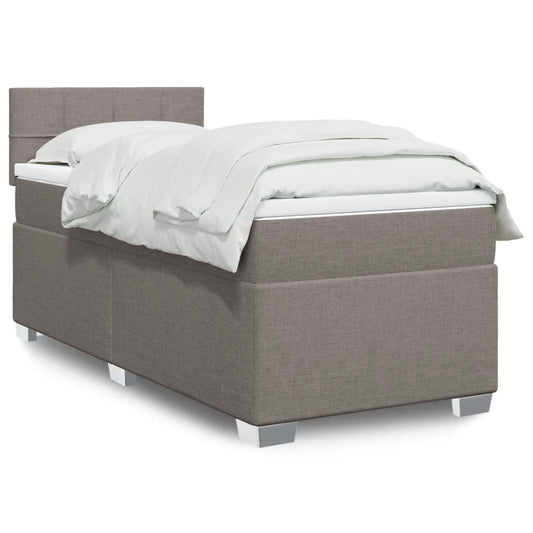Lit sommier tapissier avec matelas tissu taupe 90x200 cm