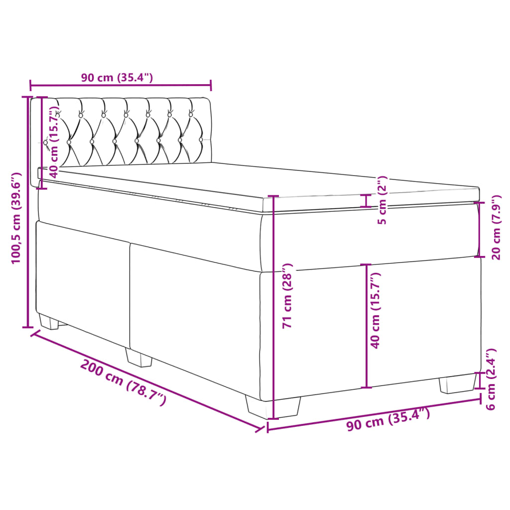 Boxspringbett mit Matratze Schwarz 90x200 cm Stoff