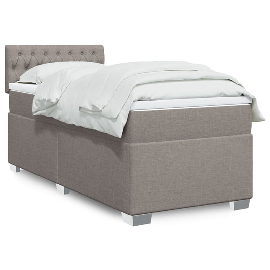 Lit sommier tapissier avec matelas tissu taupe 90x200 cm