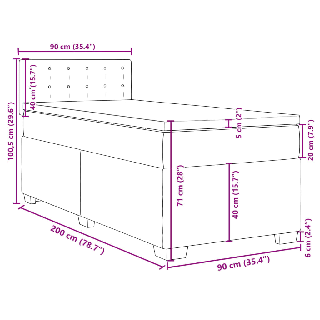 Boxspringbett mit Matratze Dunkelgrau 90x200 cm Stoff