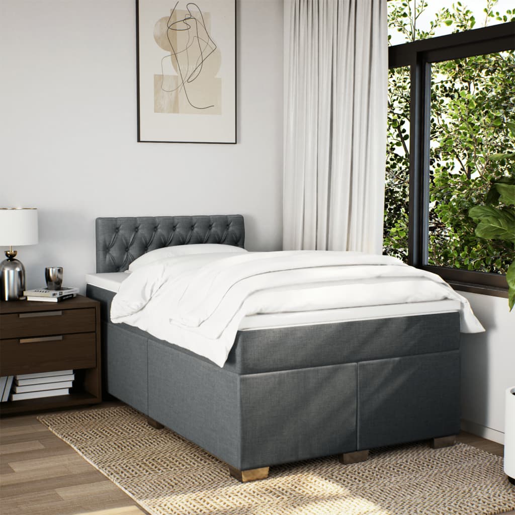 Box spring bed with mattress dark grey 120x200 cm fabric