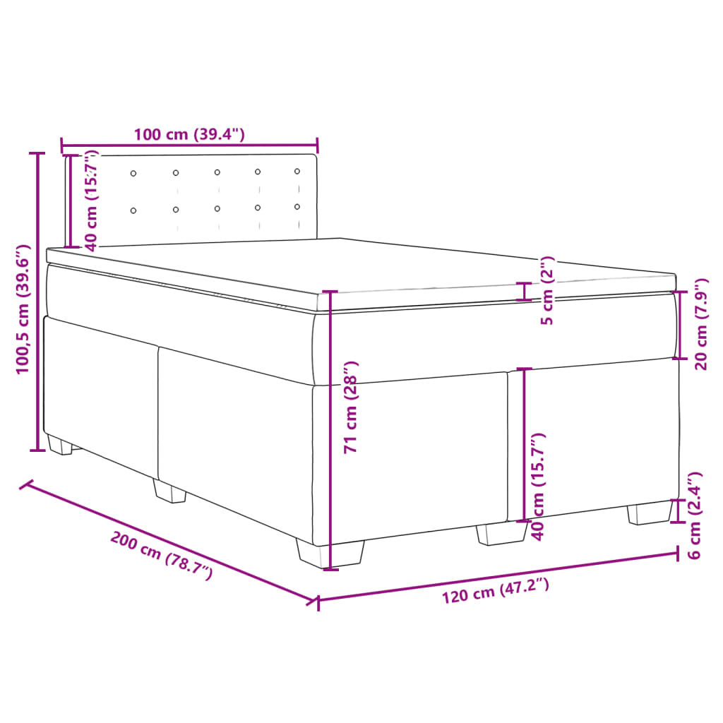 Boxspringbett mit Matratze Hellgrau 120x200 cm Stoff