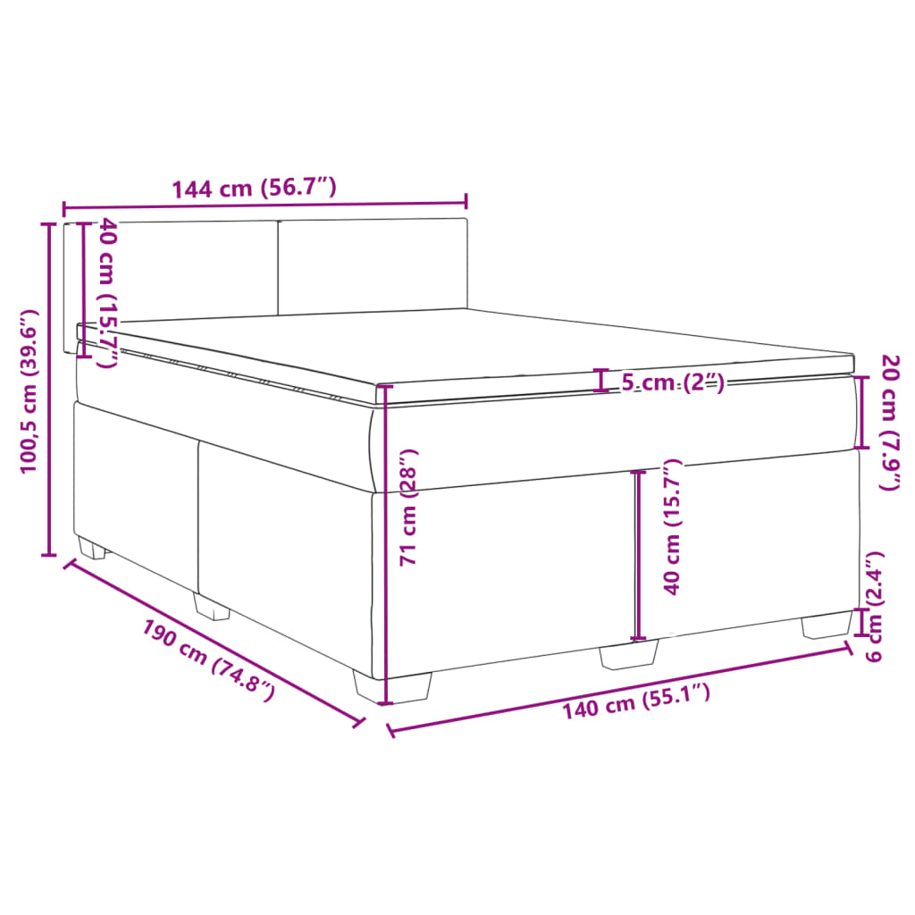 Boxspringbett mit Matratze Schwarz 140x190 cm Stoff