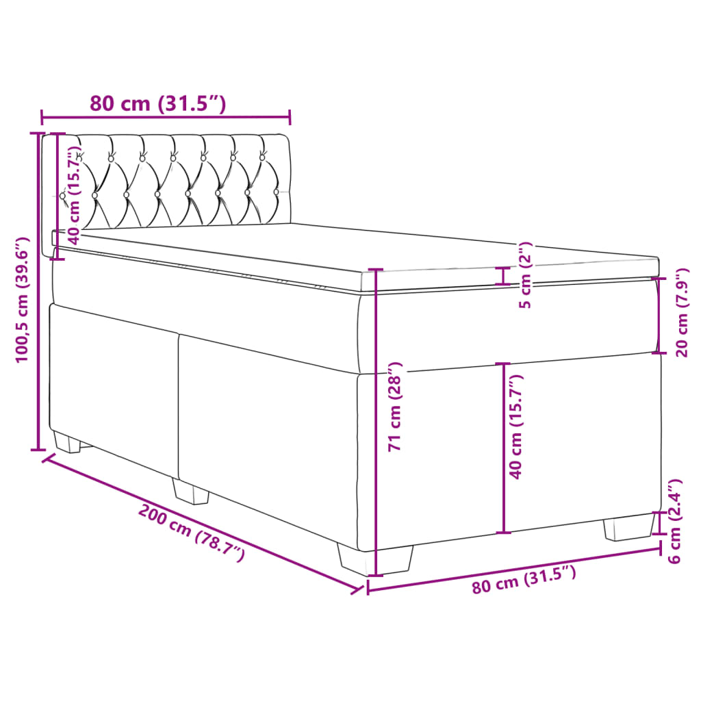 Boxspringbett mit Matratze Schwarz 80x200 cm Samt