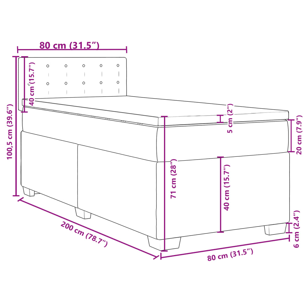 Boxspringbett mit Matratze Dunkelgrau 80x200 cm Samt